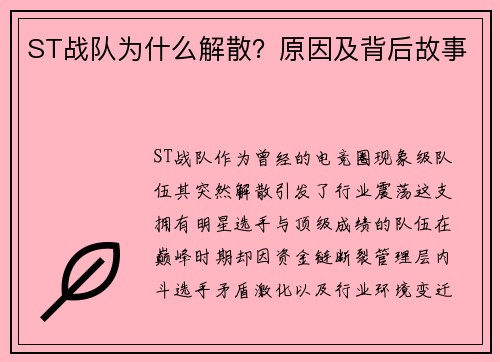 ST战队为什么解散？原因及背后故事
